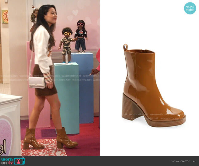 BP Milli Platform Block Heel Bootie in Tan Lark worn by Carly Shay (Miranda Cosgrove) on iCarly