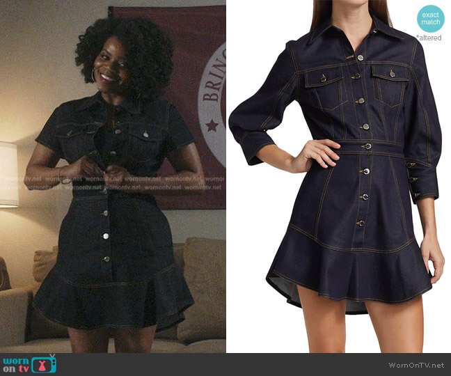 Brandon Maxwell High-Low Denim Mini-Dress worn by Amara Patterson (Kelly Jenrette) on All American Homecoming