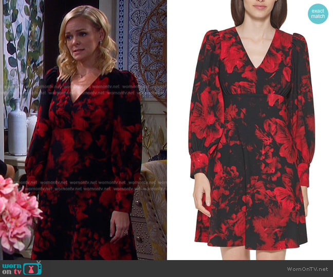 Calvin Klein Floral-Print A-Line Dress worn by Belle Brady (Martha Madison) on Days of our Lives
