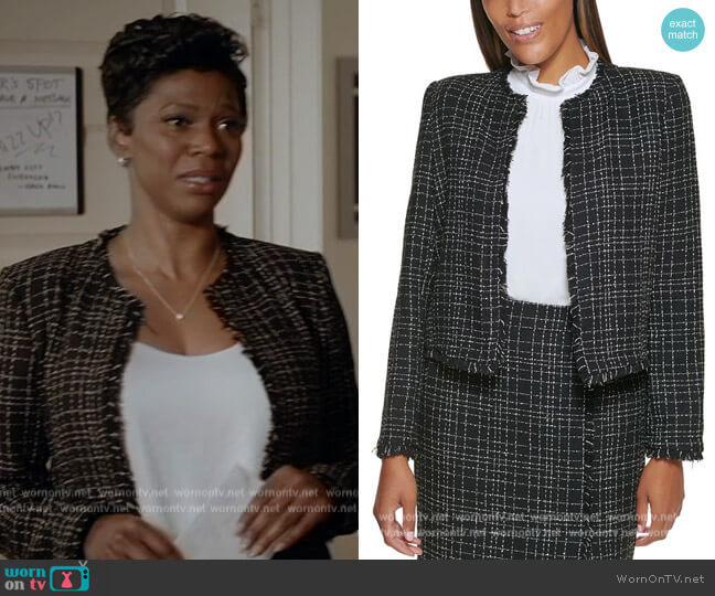 Calvin Klein Petite Fringe-Trim Tweed Jacket