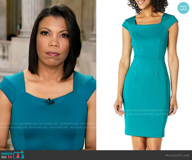 Calvin Klein Square Neckline Scuba Sheath worn by Nikole Killion on CBS Mornings