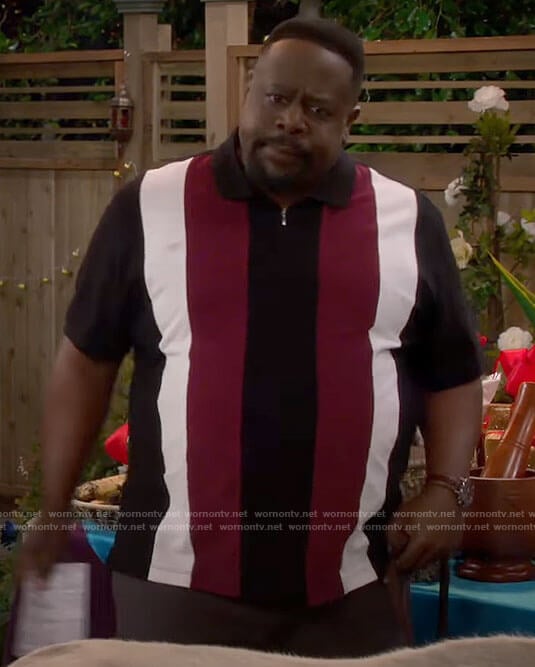 Calvin’s vertical striped polo shirt on The Neighborhood