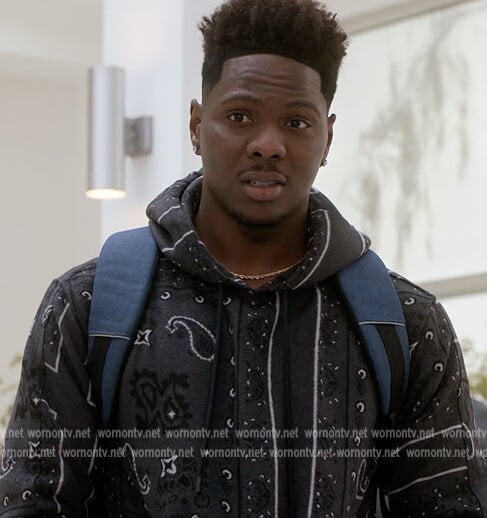 Cam’s black bandana print hoodie on All American Homecoming
