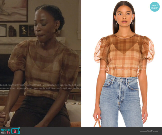 Cami NYC Bethany Puff Sleeve Mesh Dot Bodysuit worn by Grace James (Karimah Westbrook) on All American