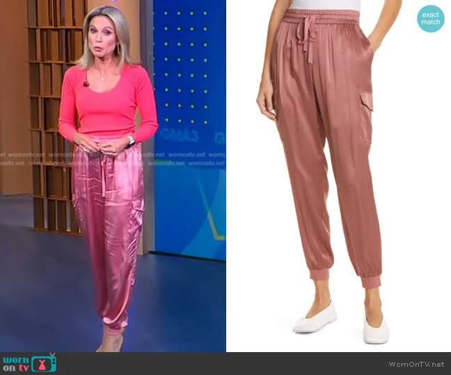 Cami NYC Elsie Silk-Satin Track Pants worn by Amy Robach on Good Morning America