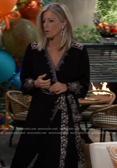 Carly’s black embroidered trim maxi dress on General Hospital