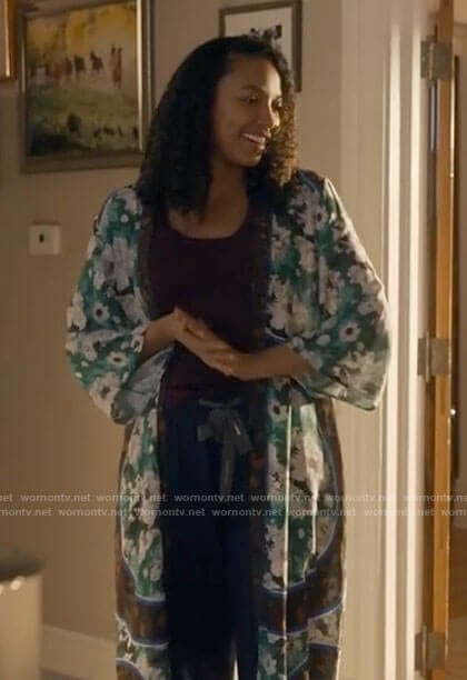 Cassie’s green floral robe on Big Sky