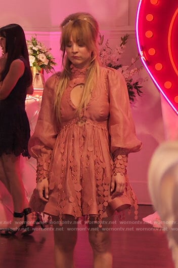 Cassie’s pink cutout dress on The Flight Attendant