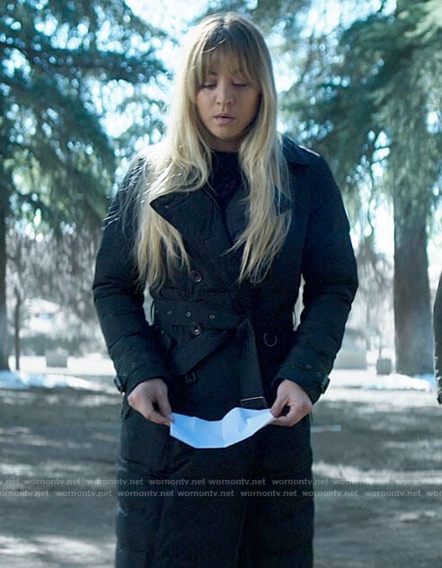Cassie’s puffer coat on The Flight Attendant