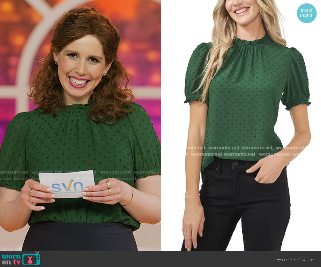 CeCe Short Sleeve Clip Dot Blouse in Alpine Green worn by Joanna Gold (Vanessa Bayer) on I Love That For You