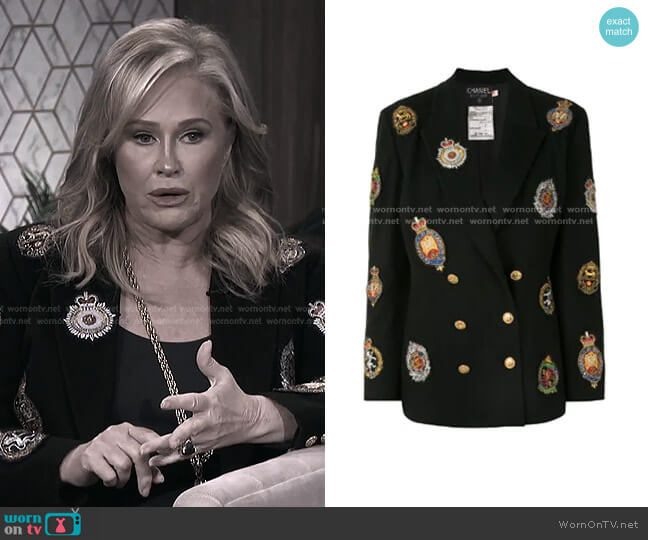 Chanel Coat of Arms Appliqué Double-Breasted Blazer worn by Kathy Hilton on The Real Housewives of Beverly Hills