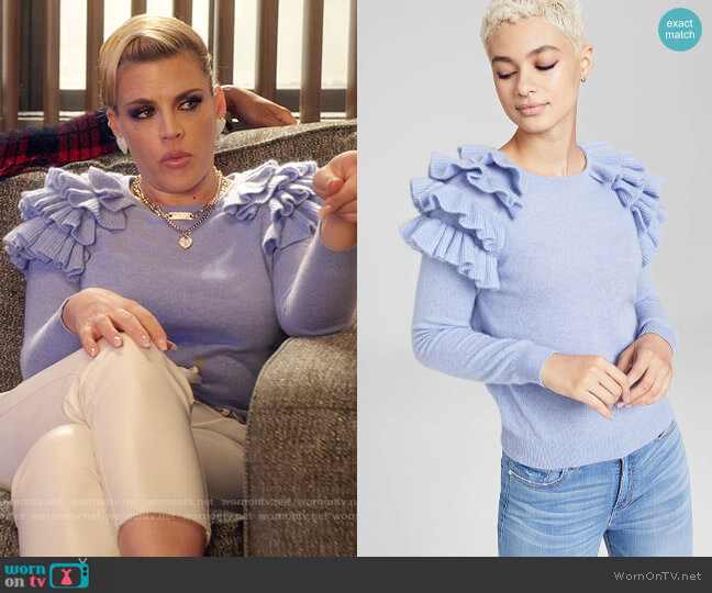 Charter Club Cashmere Cha Cha Ruffled Sweater worn by Summer Dutkowsky (Busy Philipps) on Girls5eva
