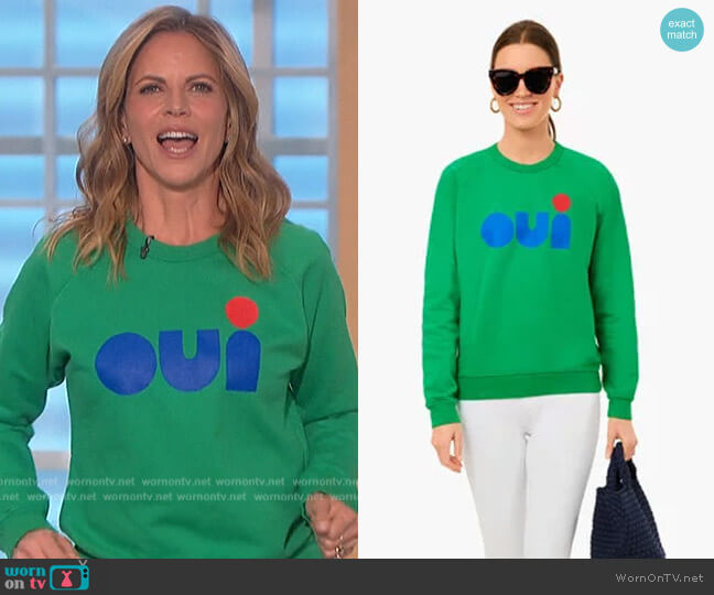 Clare V Green Oui Sweatshirt worn by Natalie Morales on The Talk