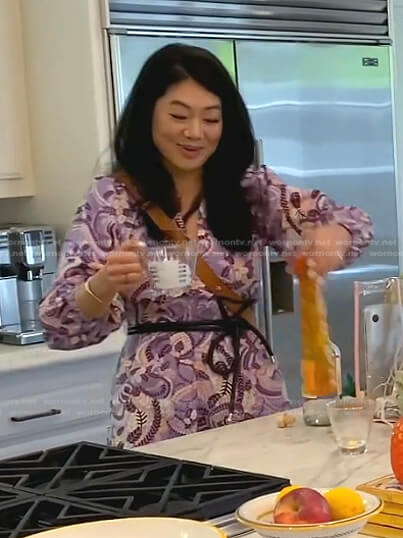 Crystal’s lilac printed belted dress on The Real Housewives of Beverly Hills
