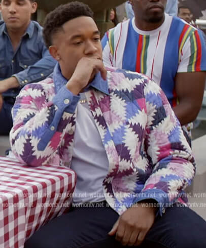 Damon’s printed quilted jacket on All American Homecoming