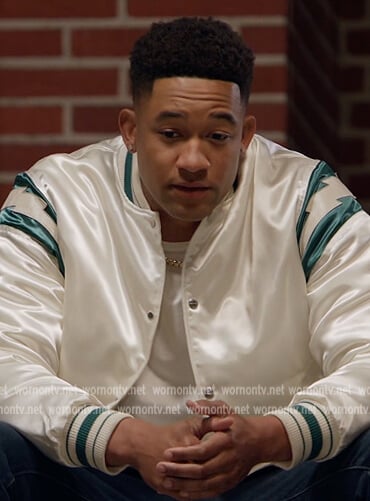 Damon’s satin bomber jacket on All American Homecoming