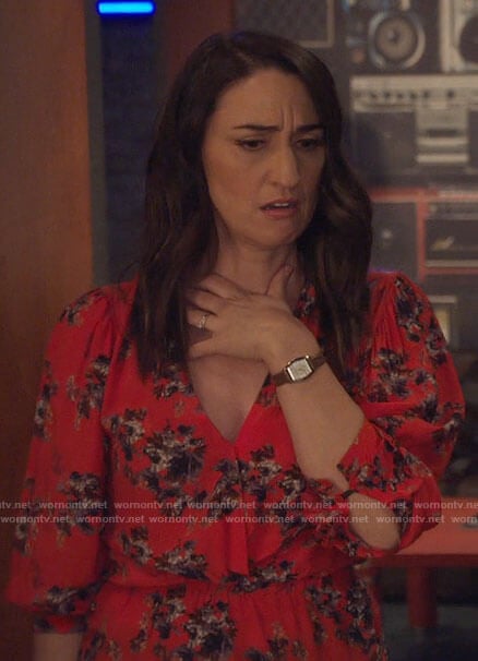 Dawn’s red floral blouse on Girls5eva