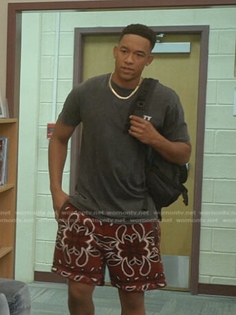 Damon’s brown paisley shorts on All American Homecoming