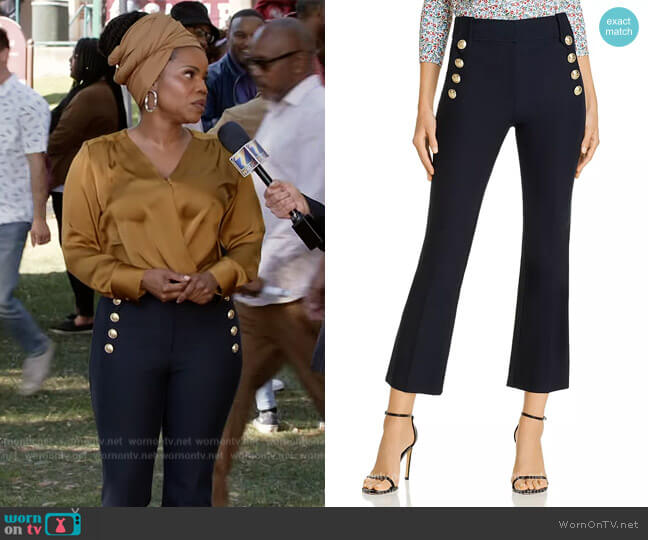 Derek Lam 10 Crosby Robertson High Waisted Crop Flare Pants worn by Amara Patterson (Kelly Jenrette) on All American Homecoming