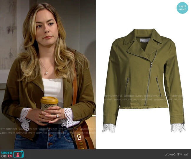dh New York Eyelet Cuff Moto Jacket worn by Hope Logan (Annika Noelle) on The Bold and the Beautiful