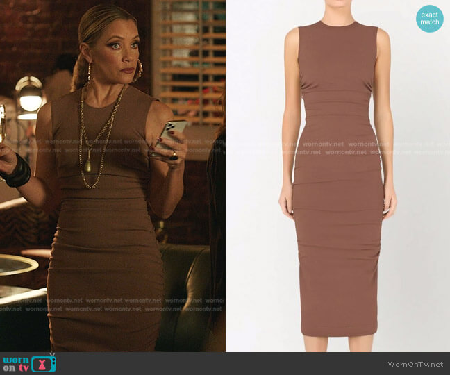Dolce & Gabbana Sleeveless Calf-Length Jersey Dress in Brown worn by Dominique Deveraux (Michael Michele) on Dynasty