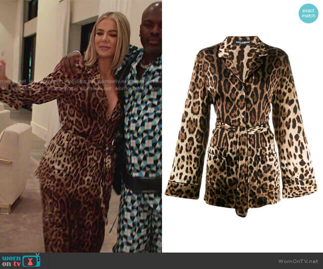 Dolce & Gabbana Leopard-print Satin Pajama Shirt worn by Kourtney Kardashian (Kourtney Kardashian) on The Kardashians