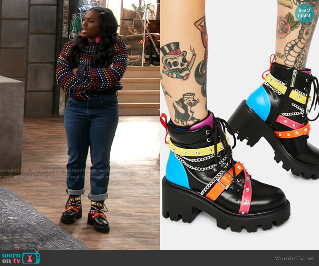 Rainbow Star Gazing Grunge Boots from Dolls Kill worn by Harper (Laci Mosley) on iCarly