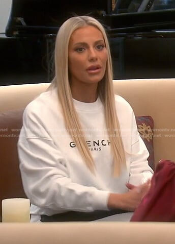 Dorit’s white Givenchy logo sweatshirt on The Real Housewives of Beverly Hills