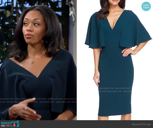 Dress the Population Louisa Dress in Pine worn by Amanda Sinclair (Mishael Morgan) on The Young and the Restless