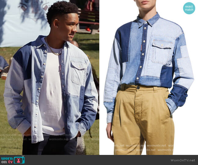 Dsquared2 Patchwork Denim Western Shirt worn by Damon (Peyton Alex Smith) on All American Homecoming