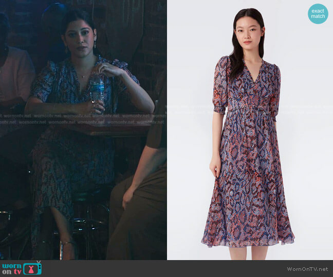 Diane von Furstenberg Fleur Midi Dress in Leopard Fish Signature Blue worn by Padma (Aneesha Joshi) on The Resident