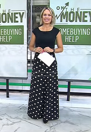 Dylan’s black polka dot wide-leg pants on Today