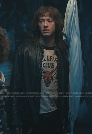 Eddie Munson’s Hellfire Club tee on Stranger Things