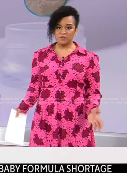 Elise Preston’s pink and red dot print shirtdress on CBS Mornings