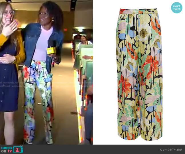 Equipment Lorin Floral Silk Pants worn by Janai Norman on Good Morning America