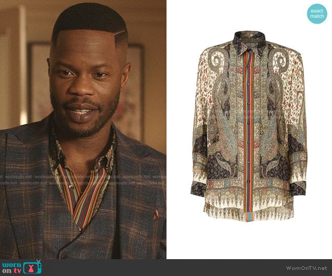 Etro Camicia Long-Sleeve Printed Shirt worn by Jeff Colby (Sam Adegoke) on Dynasty