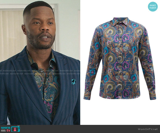 Etro Paisley-Print Cotton-Poplin Shirt worn by Jeff Colby (Sam Adegoke) on Dynasty