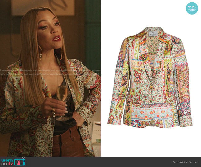 Etro Love Patchwork Paisley Print Silk Blazer worn by Dominique Deveraux (Michael Michele) on Dynasty