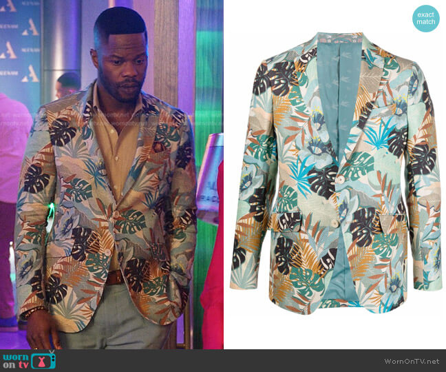 Etro Leaf-Print Single-Breasted Blazer worn by Jeff Colby (Sam Adegoke) on Dynasty