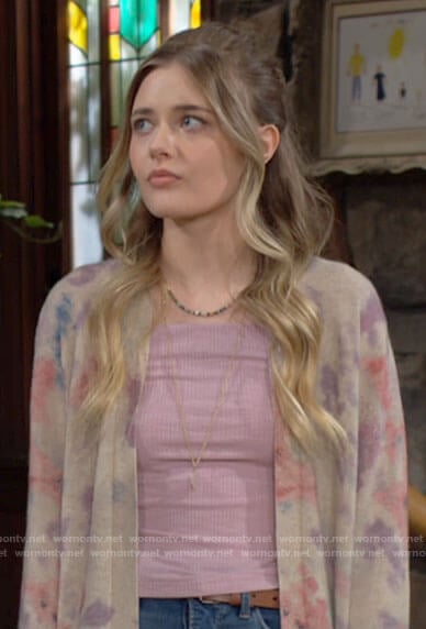 Faith’s beige tie dye cardigan on The Young and the Restless