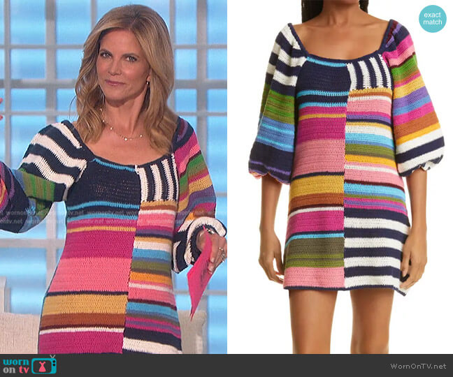 Farm Rio Mixed Stripe Knit Dress worn by Natalie Morales on The Talk