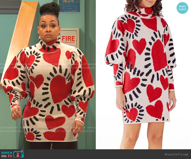 Farm Rio White Hearts Mini Sweater Dress worn by Raven Baxter (Raven-Symoné) on Ravens Home