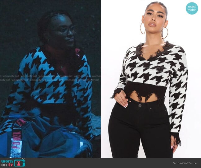 Fashion Nova Look For Me Distressed Sweater worn by Naomi McDuffie (Kaci Walfall) on Naomi