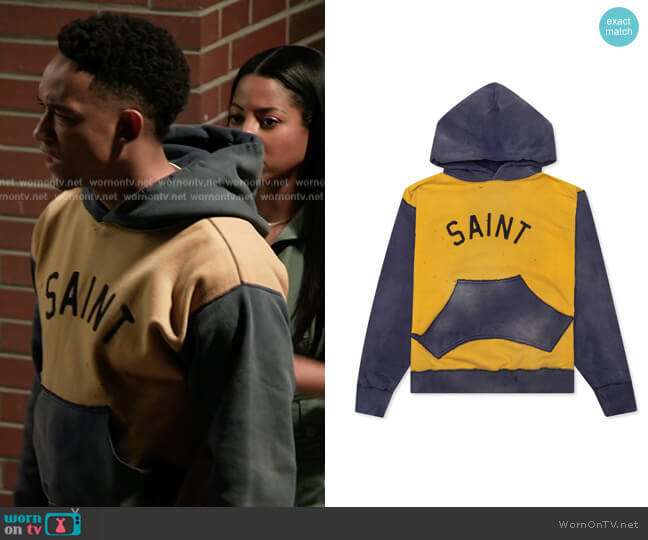 Saint Michael Felt Hoodie worn by Damon (Peyton Alex Smith) on All American Homecoming