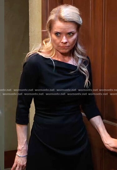 Felicia’s black asymmetric neck dress on General Hospital
