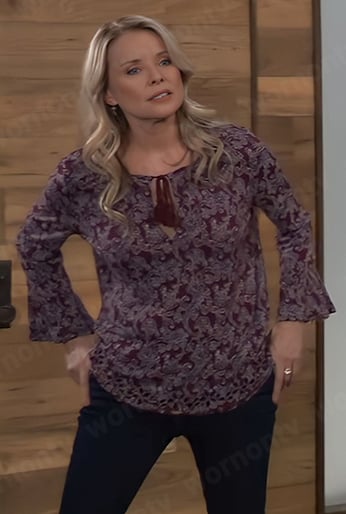 Felicia’s burgundy paisley top on General Hospital