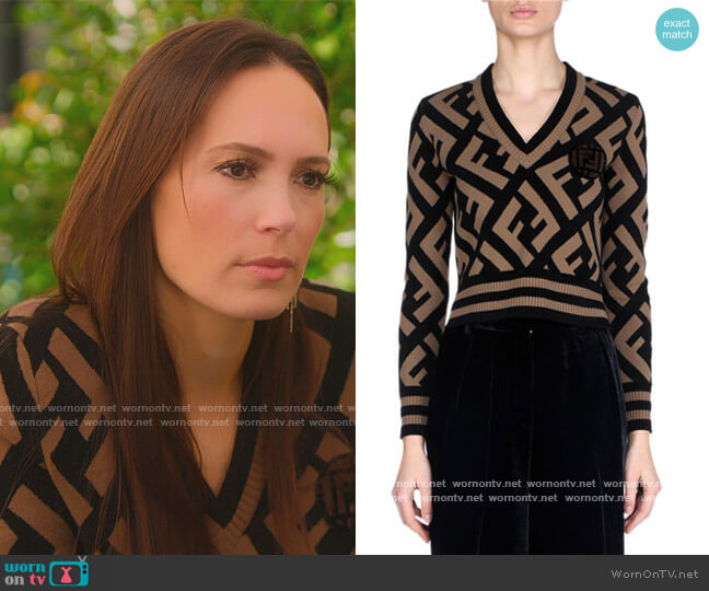 Fendi V-Neck Long Sleeve FF Logo Intarsia Sweater worn by Davina Potratz on Selling Sunset
