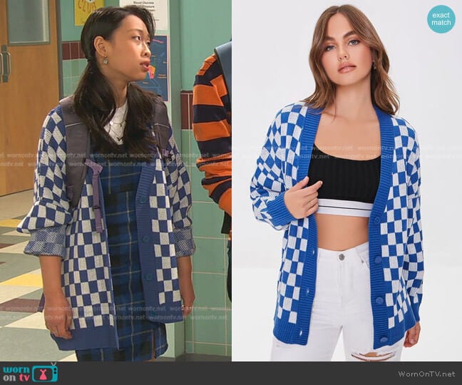 Forever 21 Checkered Cardigan Sweater worn by Ivy (Emmy Liu-Wang) on Ravens Home