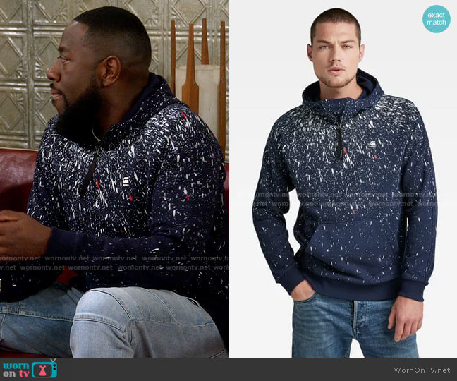 G Star RAW Cadet Strett Splatter Hooded Sweater worn by Malcom (Sheaun McKinney) on The Neighborhood