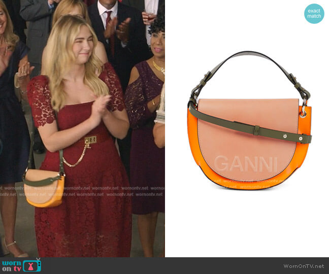 Ganni Recycled-Leather Saddle Bag worn by Amanda Carrington (Eliza Bennett) on Dynasty